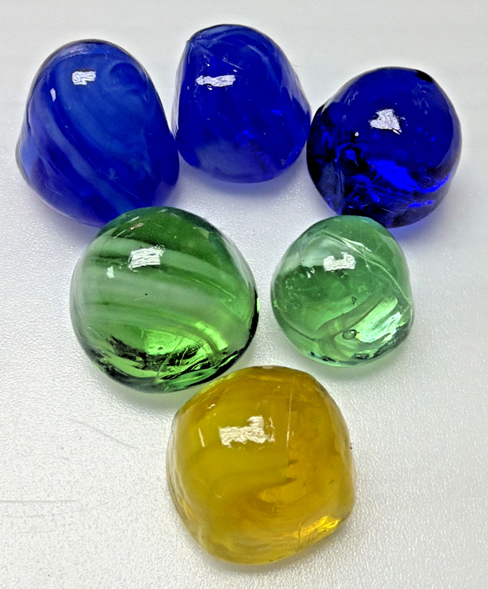 Vintage Lot of 6 Slag Swirl Marbles Cadmium Multicolor Irregular Shape As Is